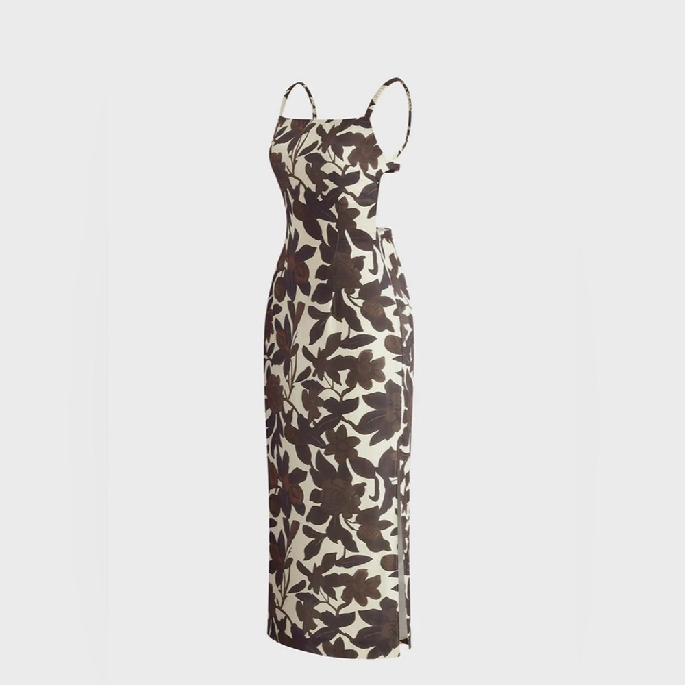 Commense Backless black and white long formal floral zipper dress - Picture 7 of 9